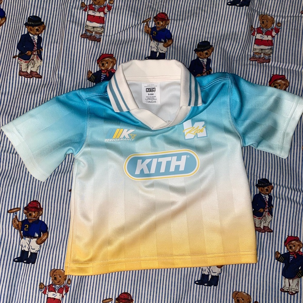 Kith Kids Ombre Polo Soccer style Jersey Shirt in Sky Blue and Yellow